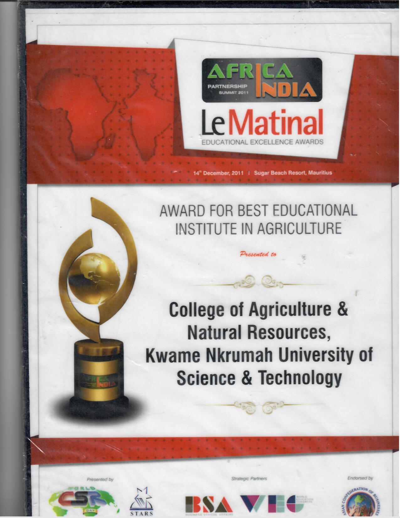 Award - Best Educational Institution in Agriculture